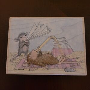 Stampabilites House Mouse Wooden Rubber Stamp Named Friendly Breeze 4.75x3.5